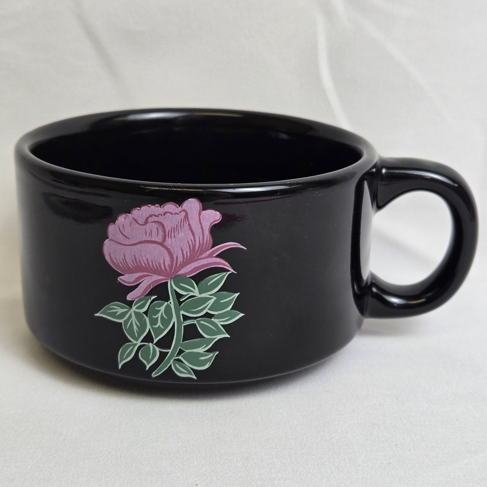 Tequila Rose Strawberry Cream Liqueur Soup Coffee Mug Black Floral Design